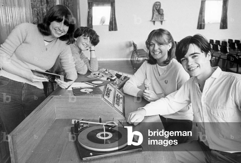 Students from St Mary's Sixth Form College, Middlesbrough, 7th July 1981 (b/w photo)
