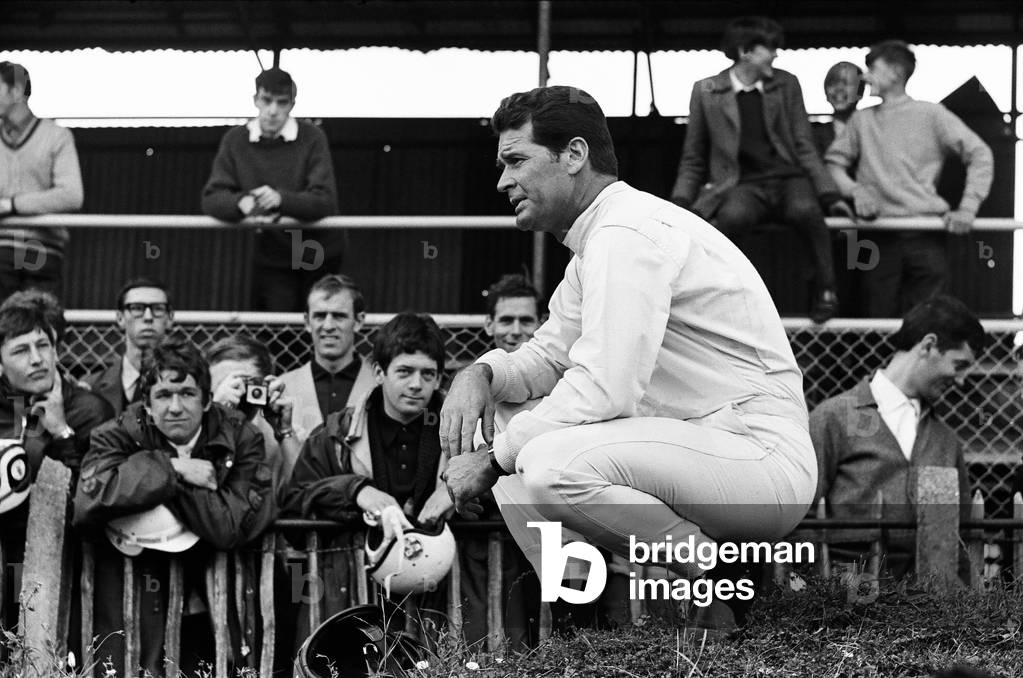 Filming of MGN film 'Grand Prix' at Brands Hatch in Kent, July 1966 (b/w photo)