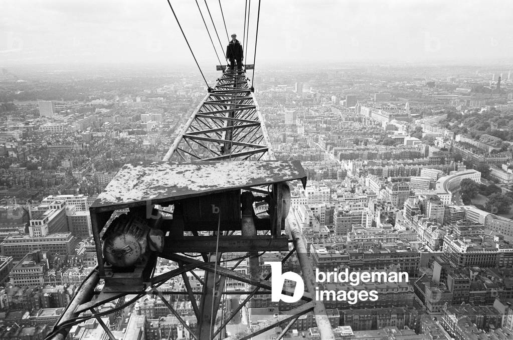 Construction of the GPO Tower, London. 15th July 1964 (b/w photo)