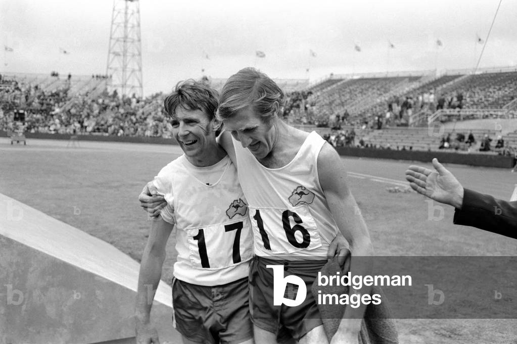 Commonwealth Games, Edinburgh: Athletics. Austrialia gets first and second place in 10 miles walk. Winer was Freeman (number 16) and second Gardiner No 17. July 1970