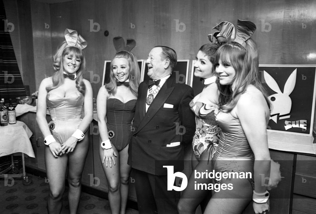 Alderman Harry Weston in attractive company during the annual charity ball of the Coventry Publicity Association at the Hotel Leofric 1st March 1969 (b/w photo)