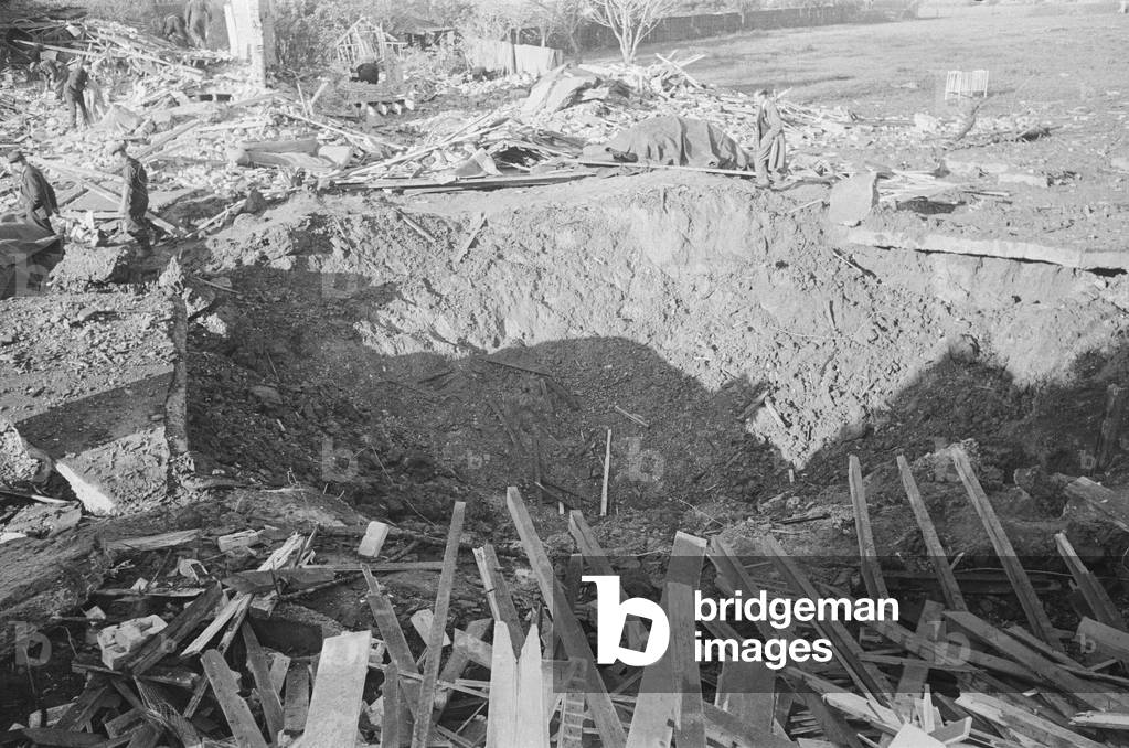 The aftermath of V2 explosion, 8th September 1944 (b/w photo)