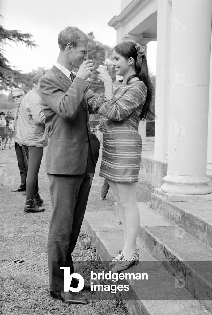 Jack Charlton with actress Vivienne Ventura seen here during a visit by the England World Cup football team to Pinewood studio. Ventura is starring in the new Cliff Richard movie 