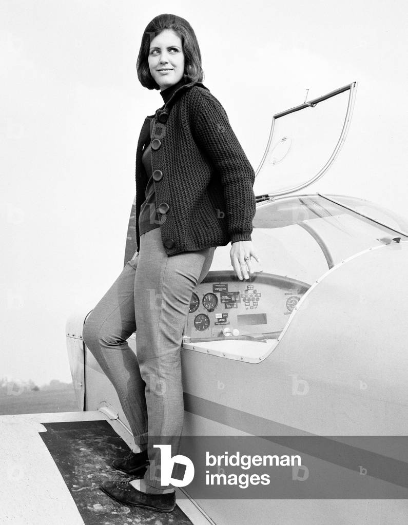 23 year old nurse, June Sage, the first nurse to fly solo, seen here at Fair Oakes Aerodrome, Surrey.
24th October 1965.