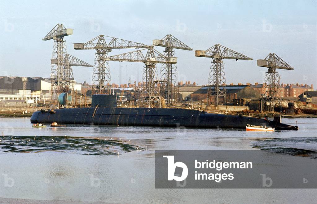 Ships Submarines Polaris HMS Repulse stranded on a sandbank after launching in Barrow in Furness November 1967 (photo)