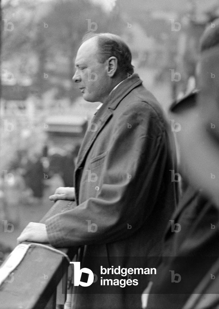 Winston Churchill Home Secretary addresses a meeting at Epping, Surrey as he campaigns ahead of the 1924 General Election, 21st October 1924 (b/w photo)