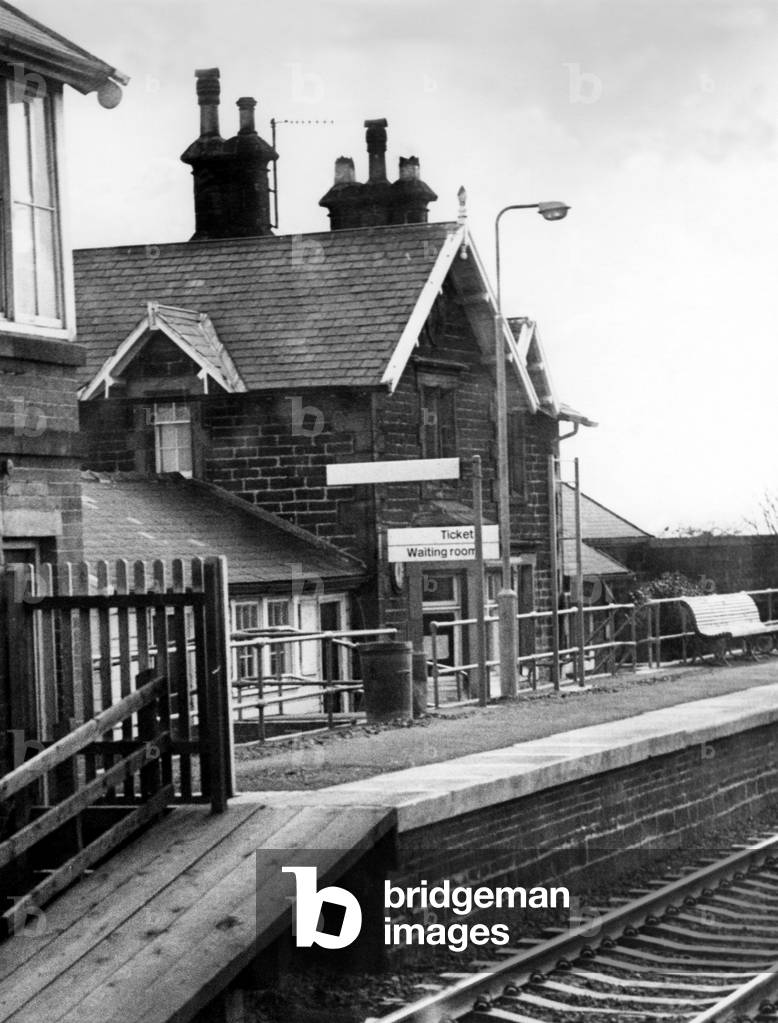 A general view of a deserted Widdrington Railway Station on 31st March 1976 (b/w photo)