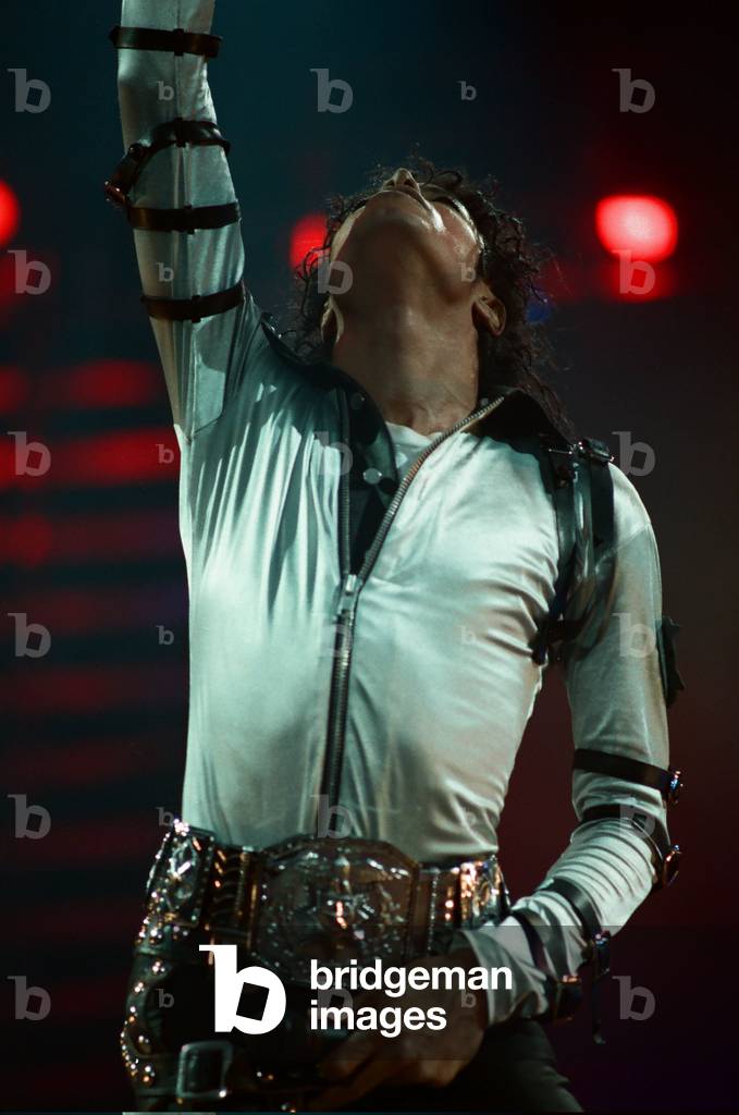 Michael Jackson can be seen performing on stage at Wembley during the Bad concert tour 14th July 1988 (photo)