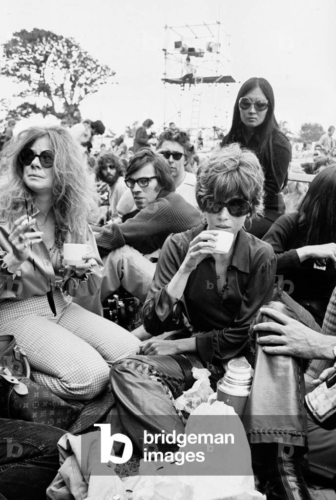 Jane Fonda in the crowd at The Isle of Wight Festival, 30th August 1969 (b/w photo)