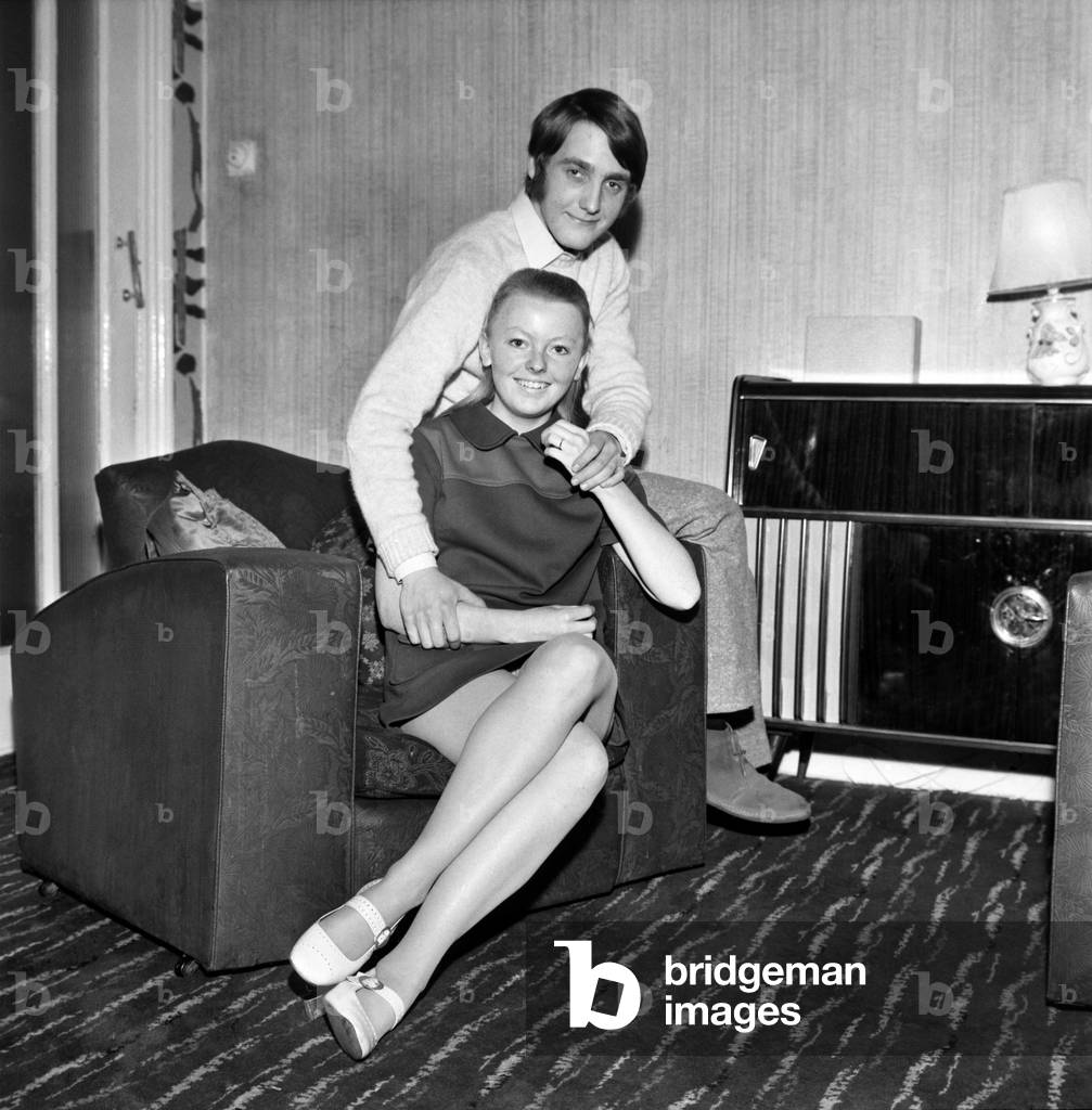 Love and Romance - Couples. 18-year-old Ian Partington, of Mornington Road, Bolton, pictured with 19-year-old Dorothy Ingram. The couple became engaged during the second act of a production at Farnworth Little Theatre, December 1969 (b/w photo)
