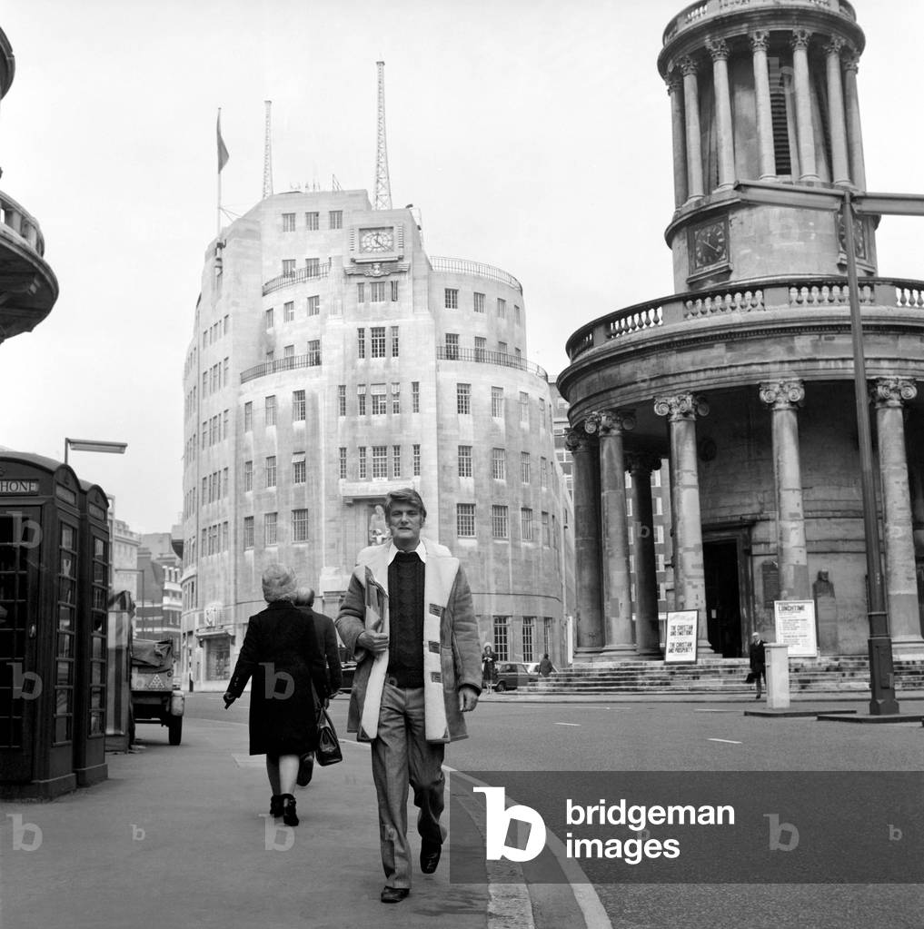 Radio D.J: Disk Jockey Pete Murray at the B.B.C. Langham Place today, February 1975 (b/w photo)
