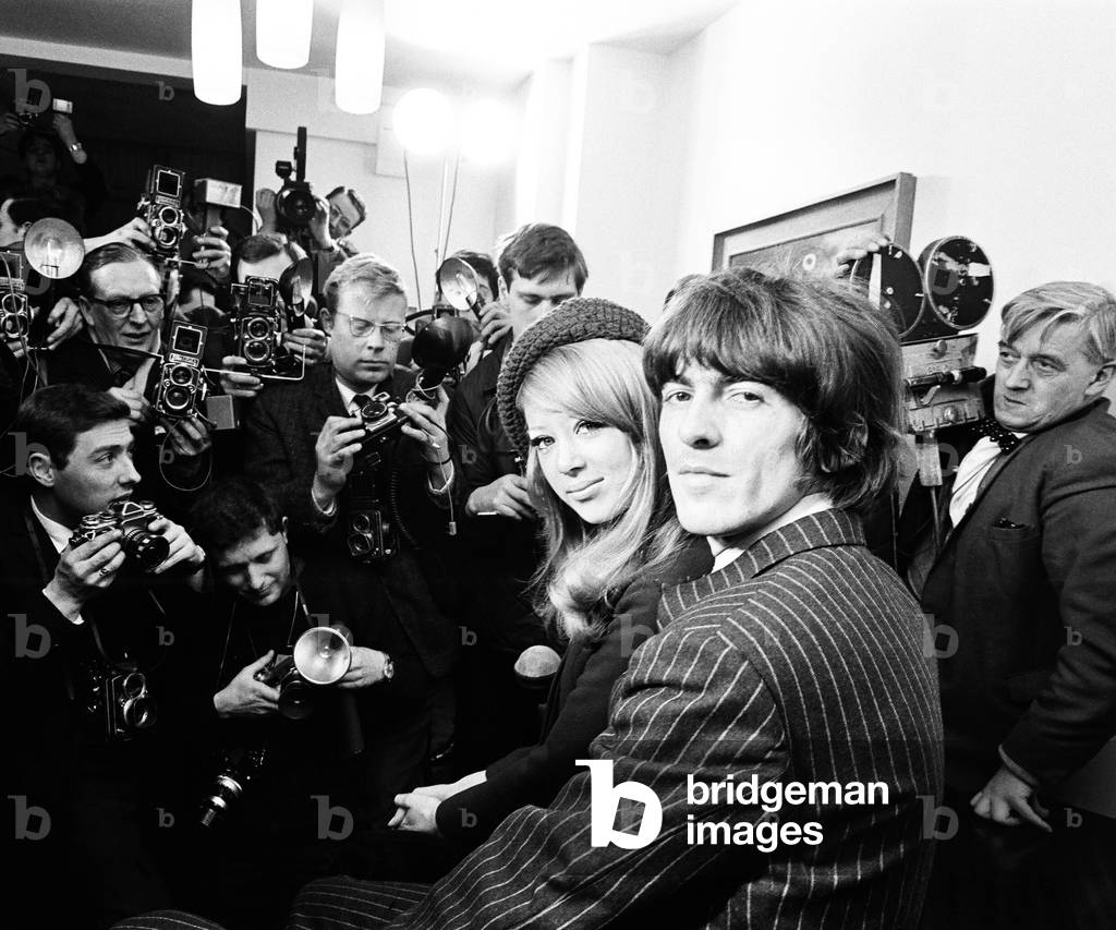 Press conference on following day after George Harrison wed Pattie Boyd in a small ceremony at Epsom Registry Office on the 21st January 1966 (b/w photo)