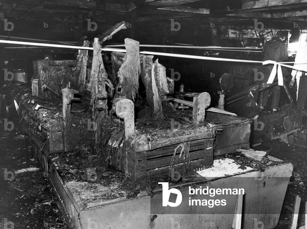 Morning after fire gutted Woolworths departent store in central Manchester on Tuesday 8th May 1979 (b/w photo)