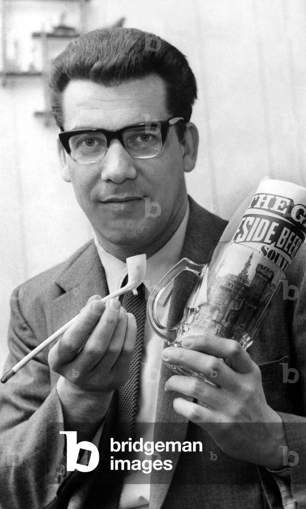 North East Festivals Alan Hutchinson of Sunderland who is complaining about the quality of souvenirs he got the Tyneside Beer Festival, 24 April 1973 (b/w photo)