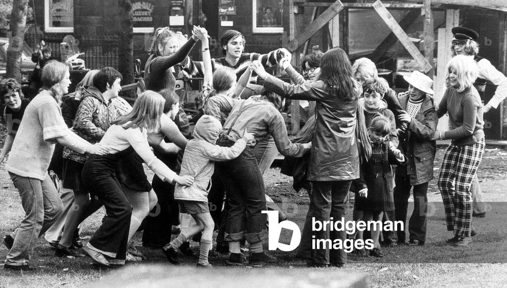 All the fun of the festival. The pictures shows students from the Northumberland College of Education providing games for children in Eldon Square, Newcastle, yesterday. The students call themselves the Ponteland Show. October, 1972 (b/w photo)