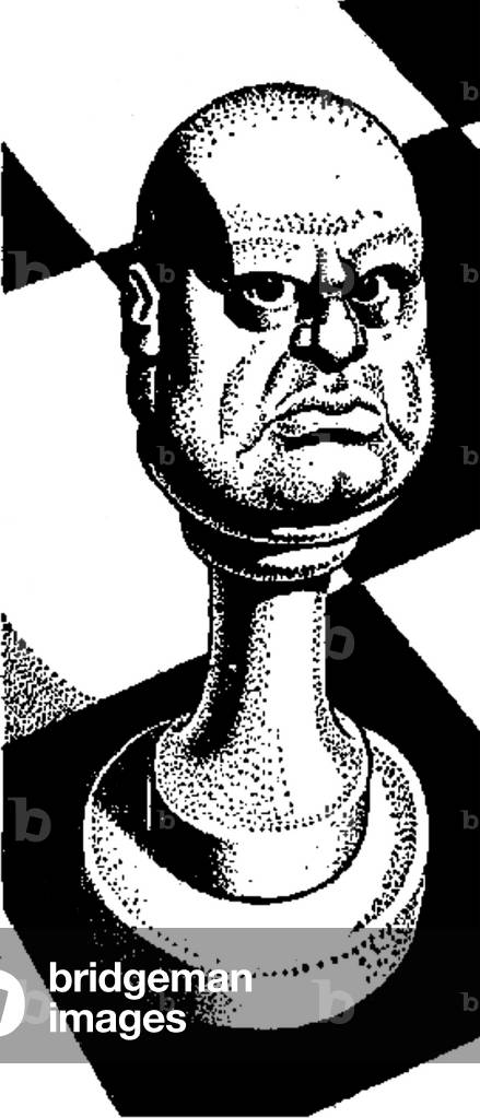 Benito Mussolini Italian prime minister and leader of the National Fascist Party seen here as a pawn chess piece. Illustrations for feature called 
