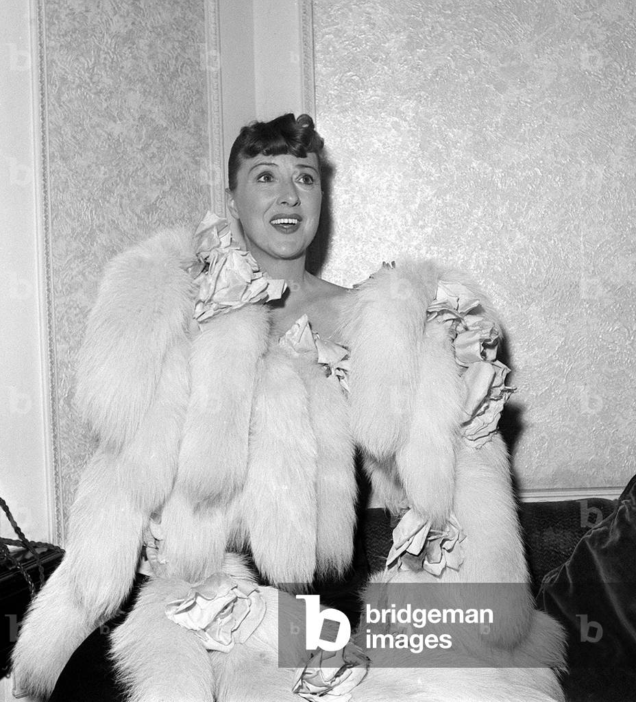 Actress Gypsy Rose Lee in London, October 1957 (b/w photo)