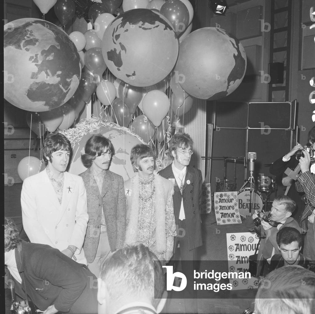 Press call for Our World, the first live global television link. Broadcast to 26 countries and watched by 400 million, the programme was broadcast via satellite on June 25, 1967.