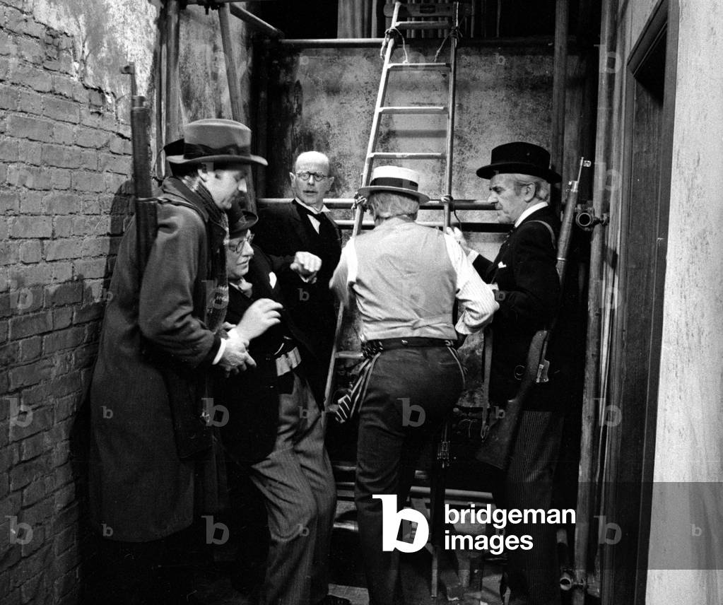 Filming of the BBC television series Dads Army showing a scene in the episode 