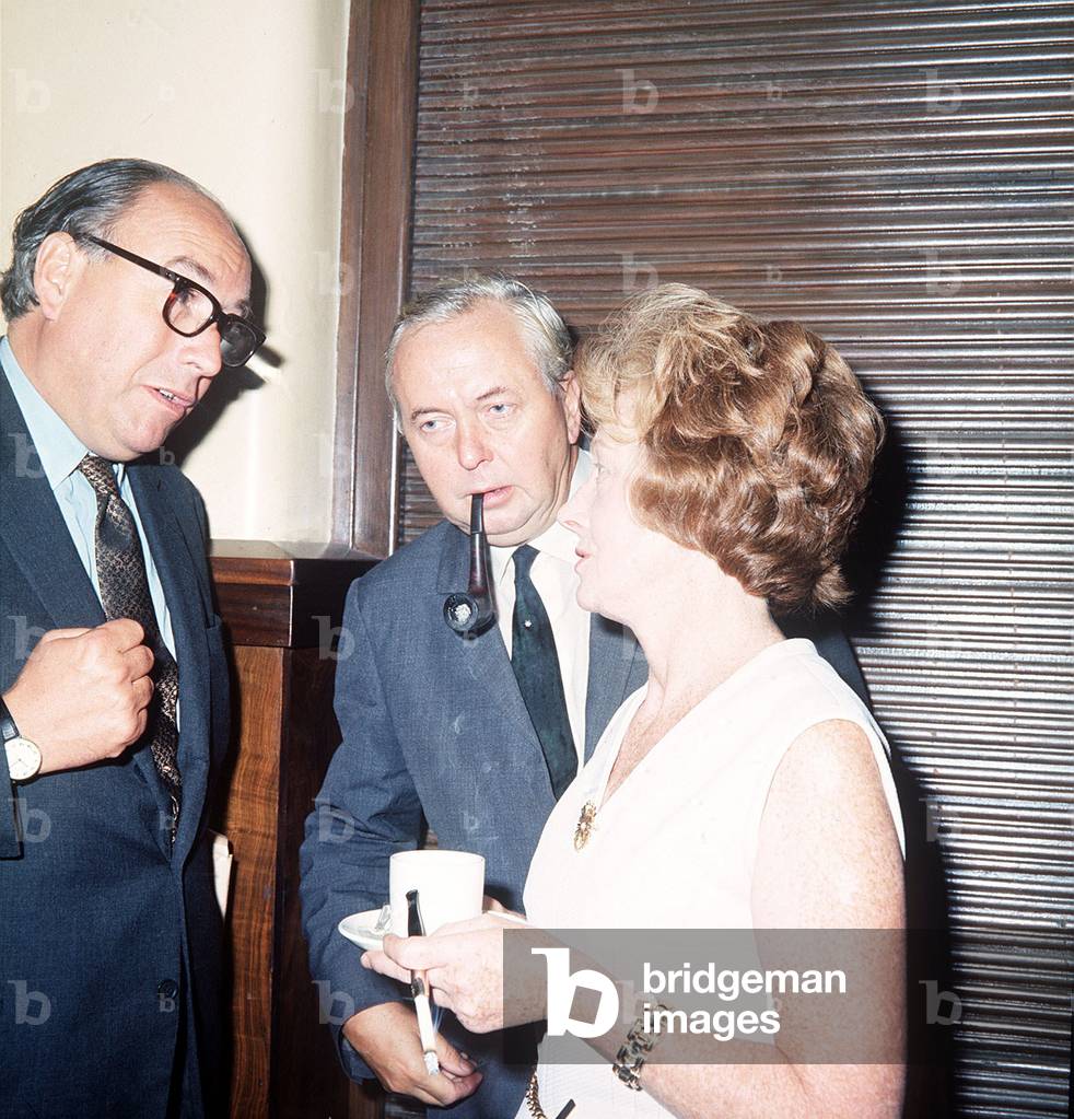 Labour Minister Roy Jenkins with fellow politicians Harold Wilson and Barbara Castle seen here discussing the forth coming party conference, 1970 (photo)
