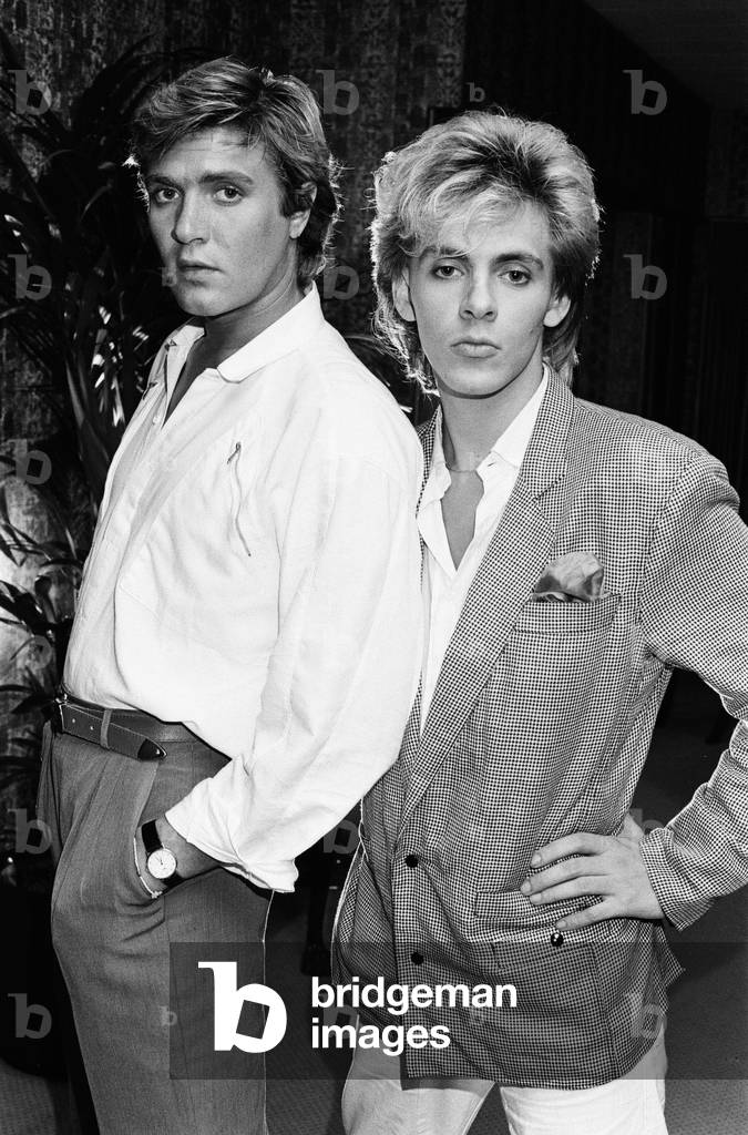 Simon Le Bon & Nick Rhodes from music group Duran Duran, 20th July 1983 (b/w photo)
