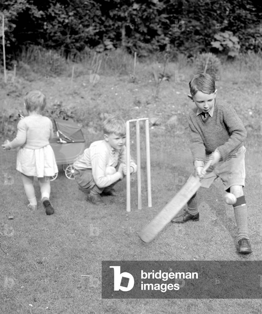 Children playing Cricket 25th May 1955 (b/w photo)