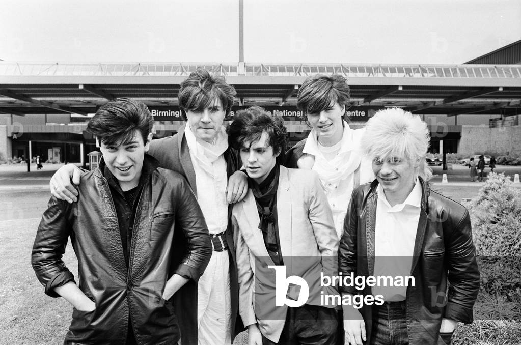 Duran Duran, music group, pictured outside the NEC, Birmingham, 7th May 1981 (b/w photo)