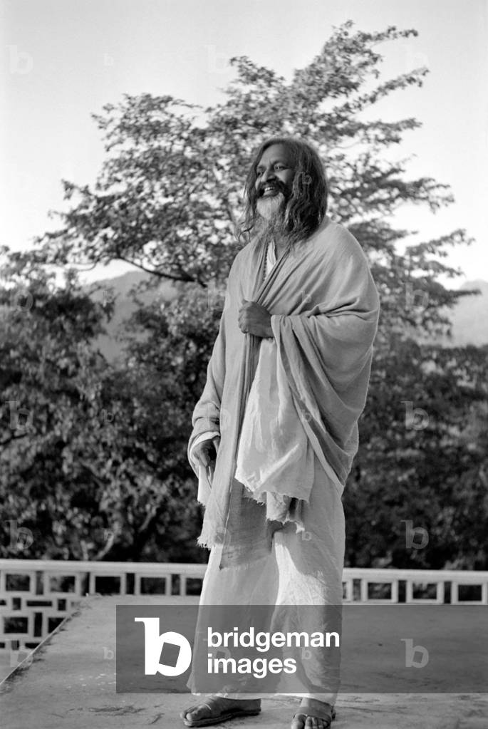 Indian religious spiritual leader Maharishi Mahesh Yogi, 18th February 1968 (b/w photo)