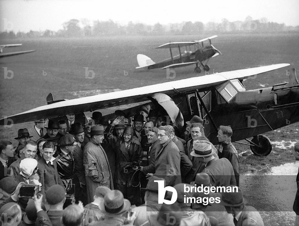 Amelia Earhart became the first women to complete a solo flight across the North Atlantic when she and her Lockheed Vega completed the journey on 21nd May 1932 (b/w photo)