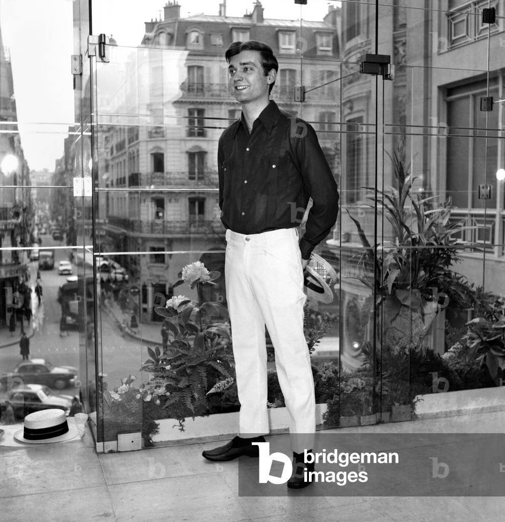 Men modelling the latest 1963 menswear design's in the streets of Paris, April 1963 (b/w photo)