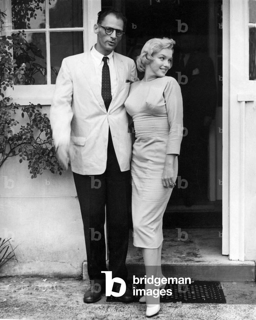 Marilyn Monroe with her husband Arthur Miller at Parkside House, Englefield Green, Surrey, 14th July 1956 (b/w photo)