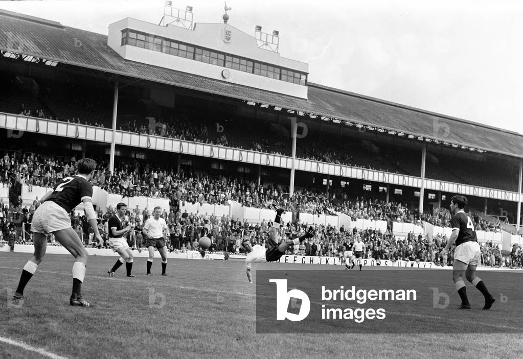 Tottenham Hotspur in action during a trial match at White Hart LaneJimmy Greaves in action for Spurs tries a spectacular overhead kick August 1963 (photo)