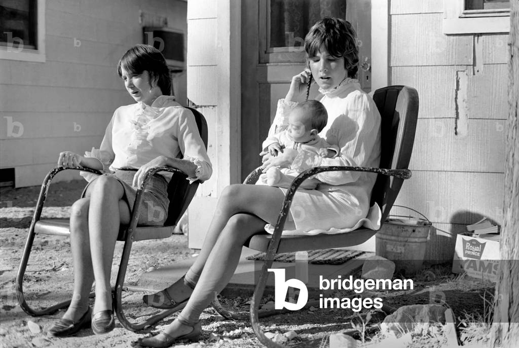 The two girls arrested with Manson and others at commune. They are the only ones out on bond. Blond: Sandra Good Pugh, 26, with her son Ivan 2 1/2 months old. Redhead is Lynne Fromme, 21. 5th December, 1969