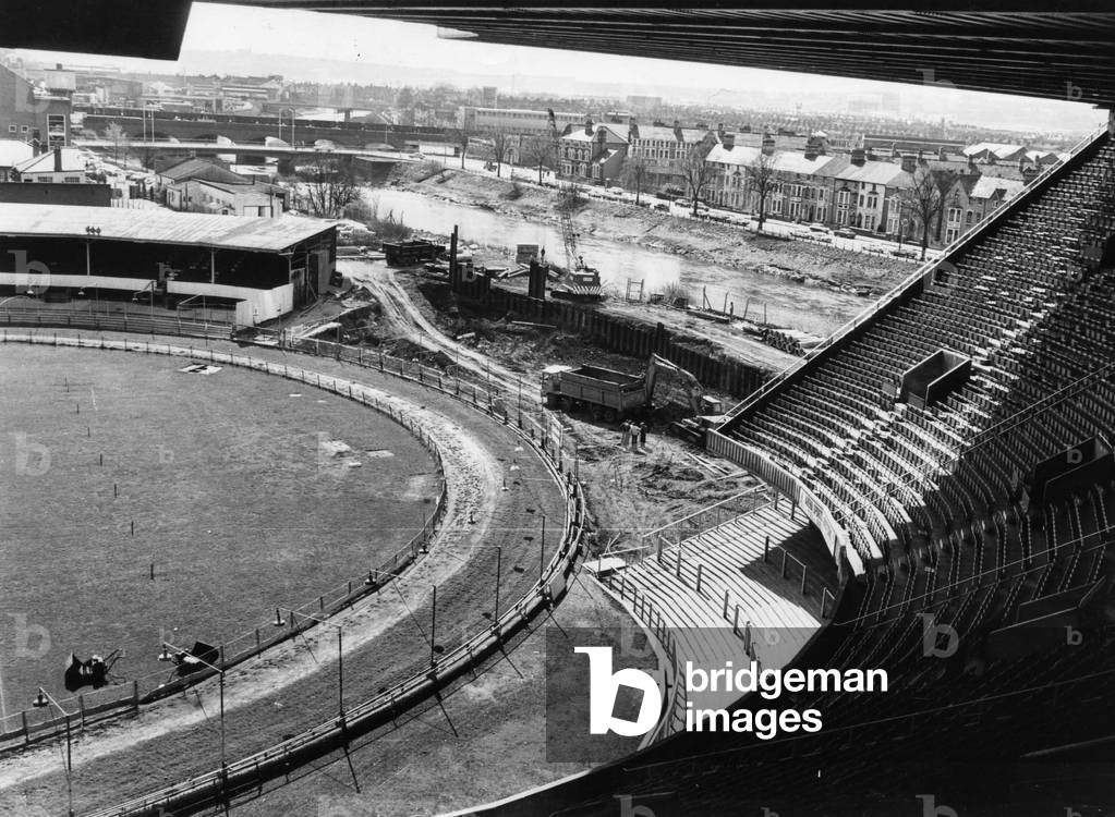 National Stadium, Cardiff Arms Park, Cardiff, work in progress. Dated 16th April 1977 (b/w photo)