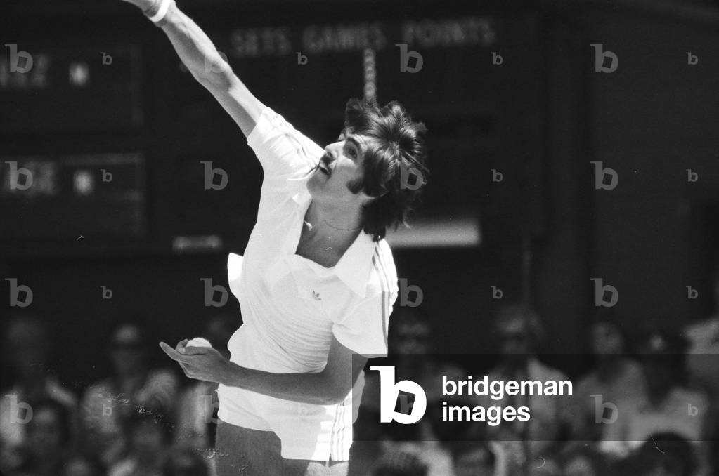 Wimbledon 1976. Ilie Nastase against Ramirez, 1st July 1976 (b/w photo)