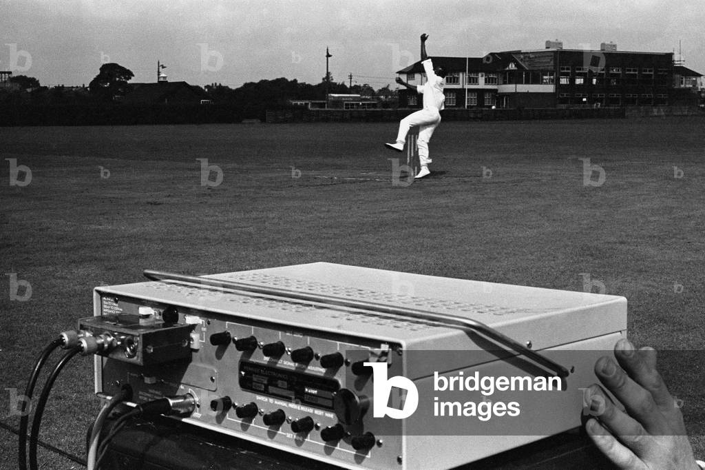 Bowling speed test using an electronic device to measure the speed.
15th August 1966.
