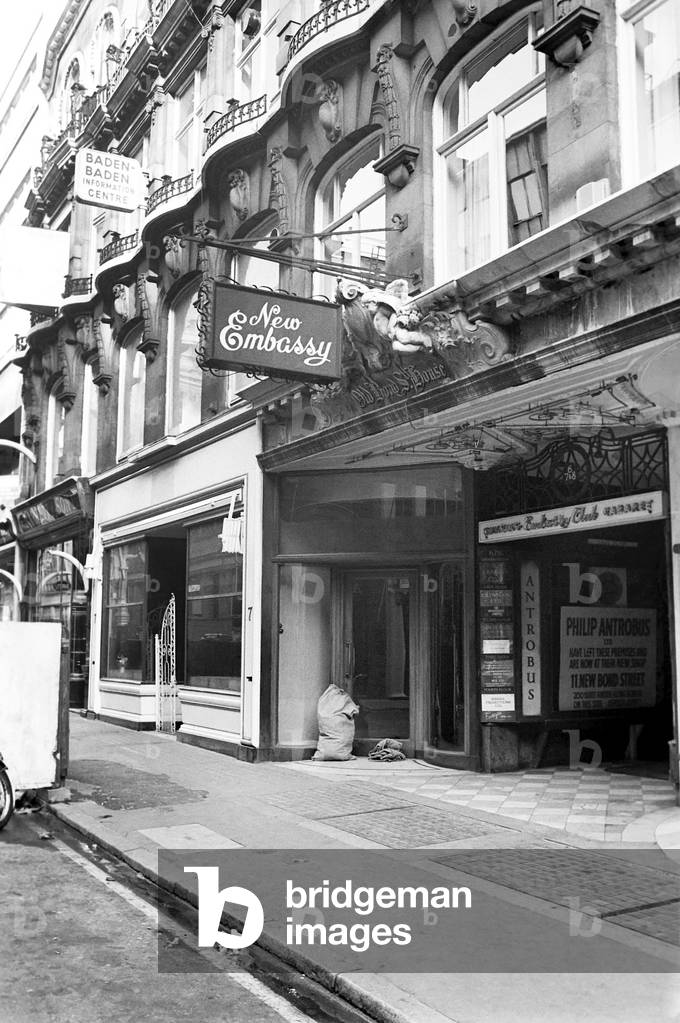 Exterior view of The Embassy club in London. 4th January 1975 (b/w photo)