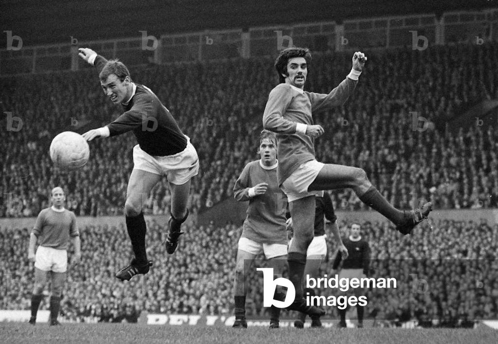 Manchester United's George Best goes for the ball during the league match against Arsenal at old TraffordOctober 1968 (photo)