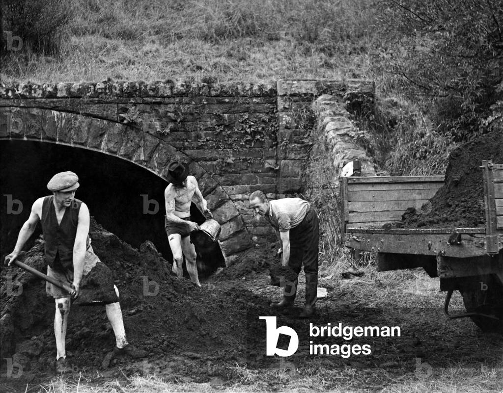 The coal is dredged in buckets from the bed of Sir Hony River at Fontllanfraith, near Blackwood . The coal, still wet, is loaded on to the waiting lorry and transported. September 1947 P017732