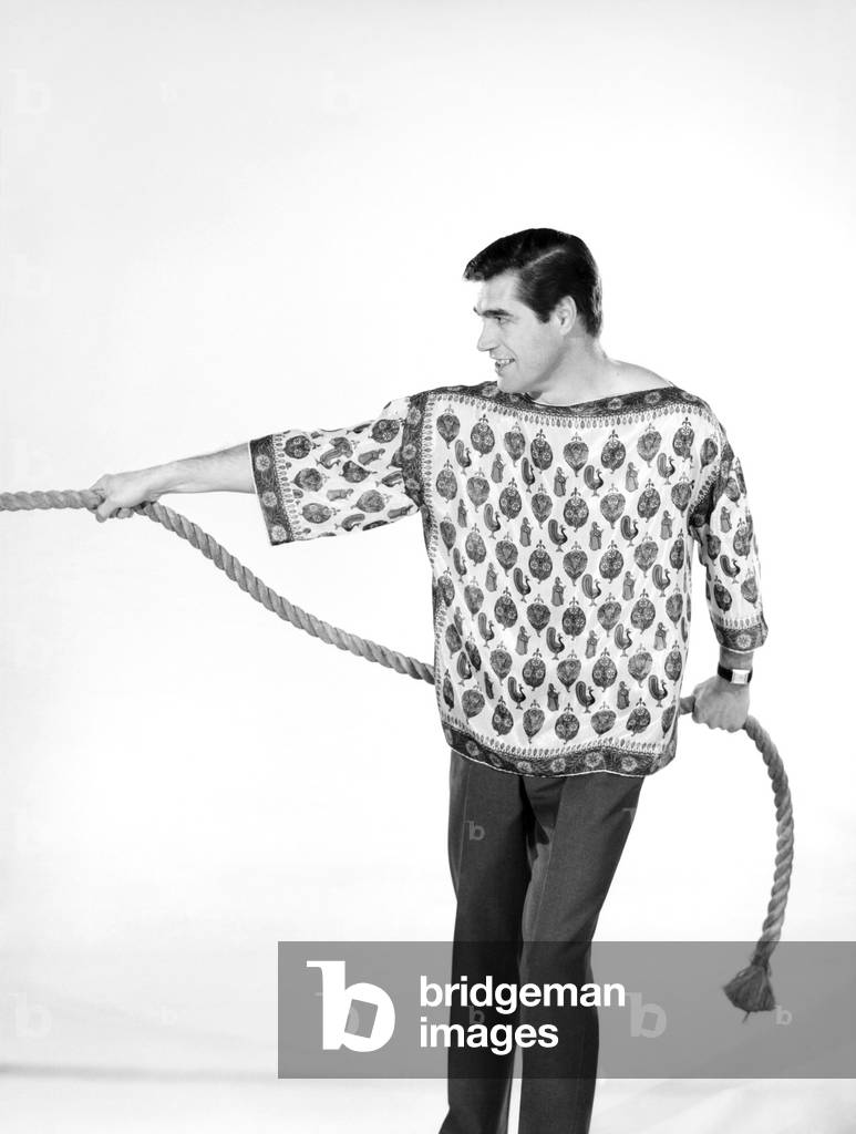 Male model Peter Christian wearing silk shirt, c. 1964 (b/w photo)