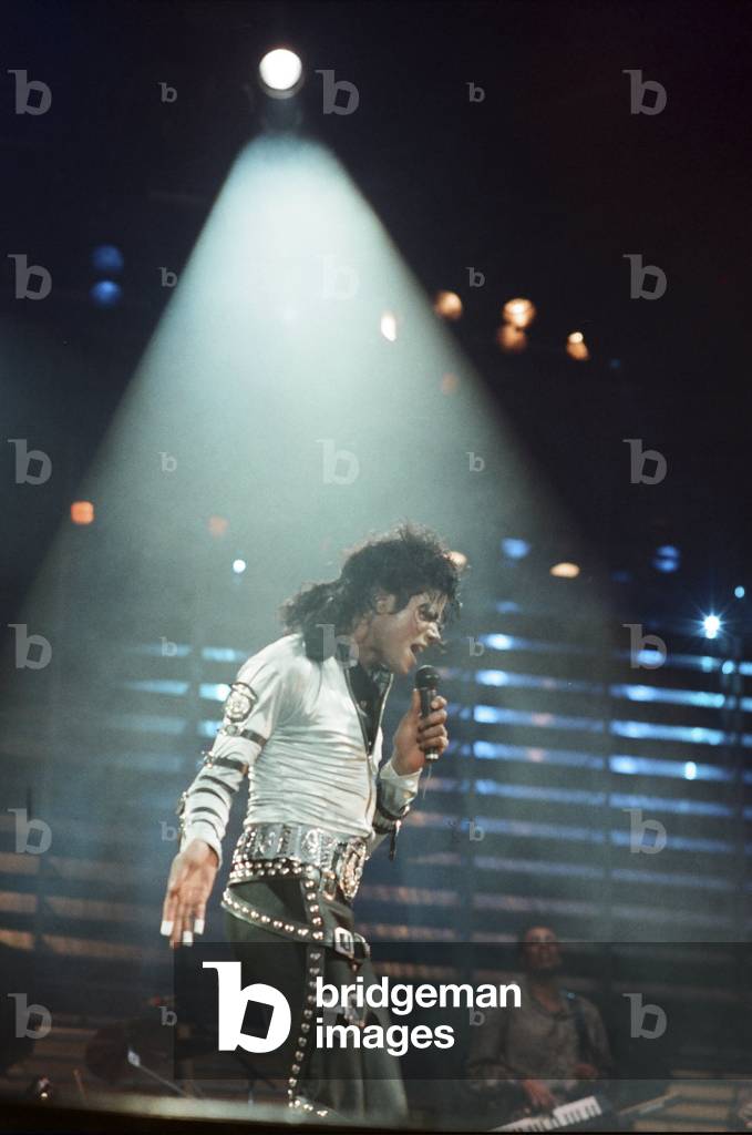 Michael Jackson can be seen performing on stage at Wembley during the Bad concert tour 14th July 1988 (photo)