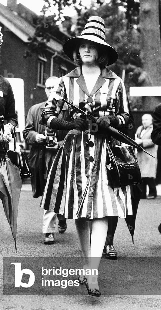 Lady Hazel Cook in striped dress at Royal Ascot in June 1962
