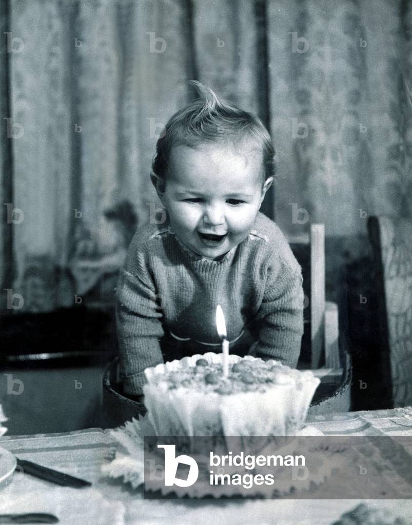Baby's first birthday, 1947 (b/w photo)