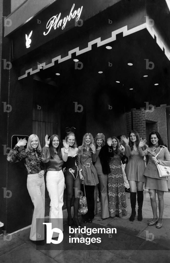 Successful applicants from 70 who have been chosen to become bunnies at the Playboy Clubs with bunny Sandy. Bunnies are Christine Alexander, Bonnies Heilson, Joanna Hawkins, Sandra Taylor, Sandra Brooks, Rita Haffenden, Heide Clarke.