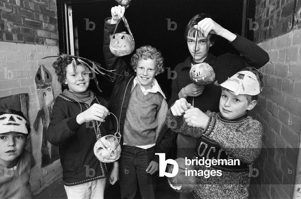 Kids Halloween party at Rousden Close Birmingham. 30th October 1978 (b/w photo)