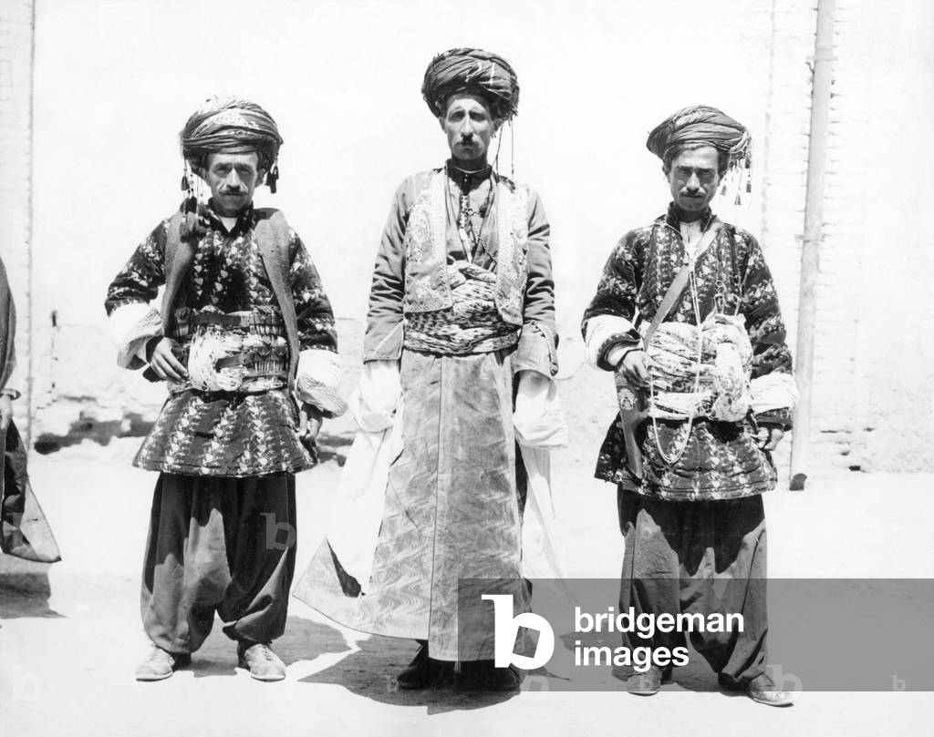 Kurds in Tehran, Iran, for the coronation of Reza Shah Pahlevi, Shah of Iran, April 1926 (b/w photo)