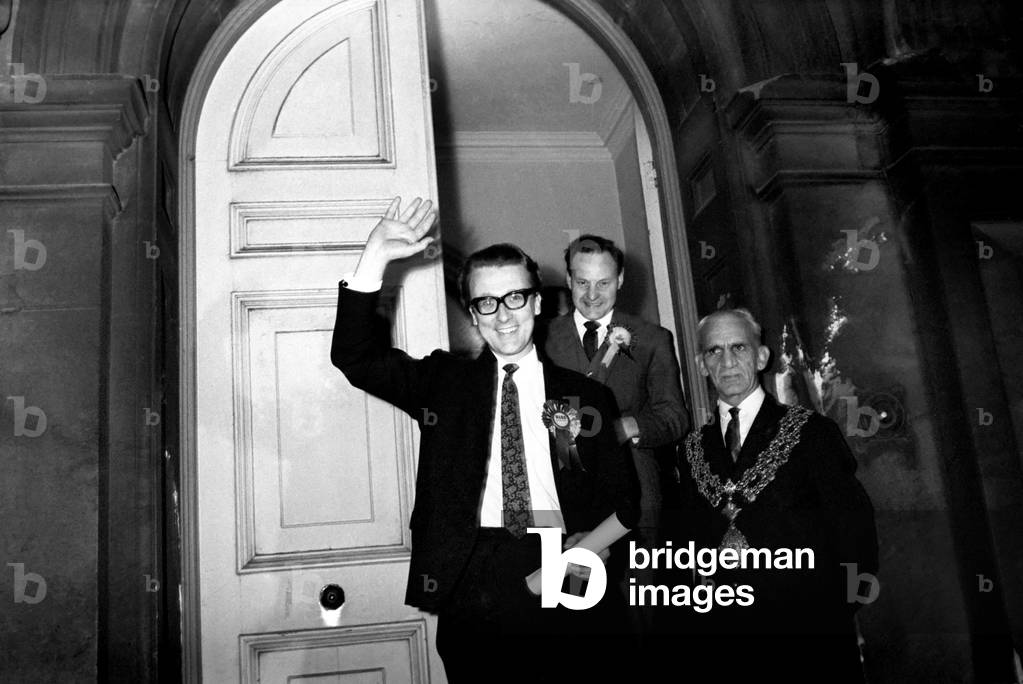 Conservative MP Chris Ward after his victory in Swindon by election. 
November 1969