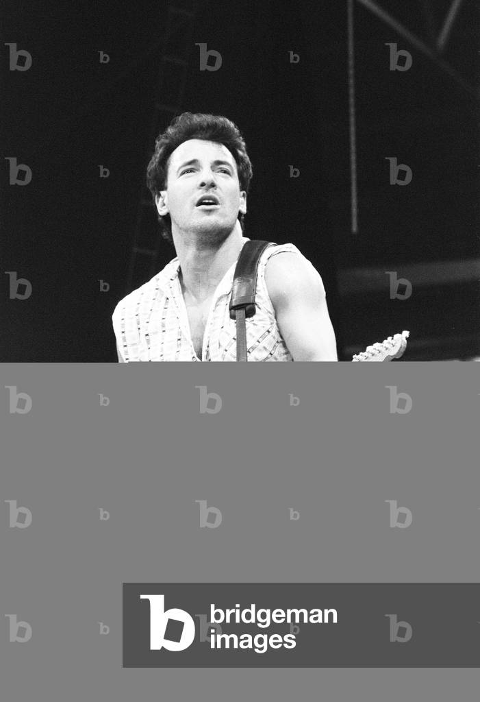 Bruce Springsteen in concert at Wembley, London, 3rd July 1985 (b/w photo)