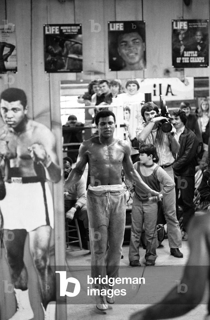 Muhammad Ali training at his camp in Deer Lake Pennsylvania, c. January 1974 (b/w photo)
