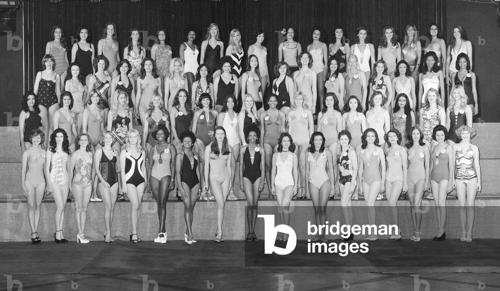 Miss World 1975. Swimwear Line-up 17th November 1975 (b/w photo)
